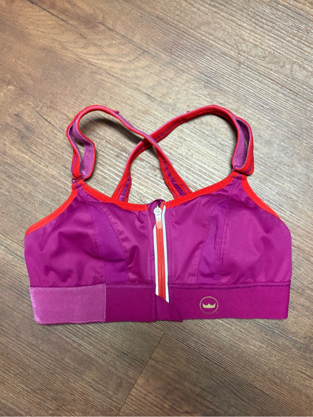 SHEFIT Medium Zip Front Sports Bra Purple Red High Impact Adjustable Medium